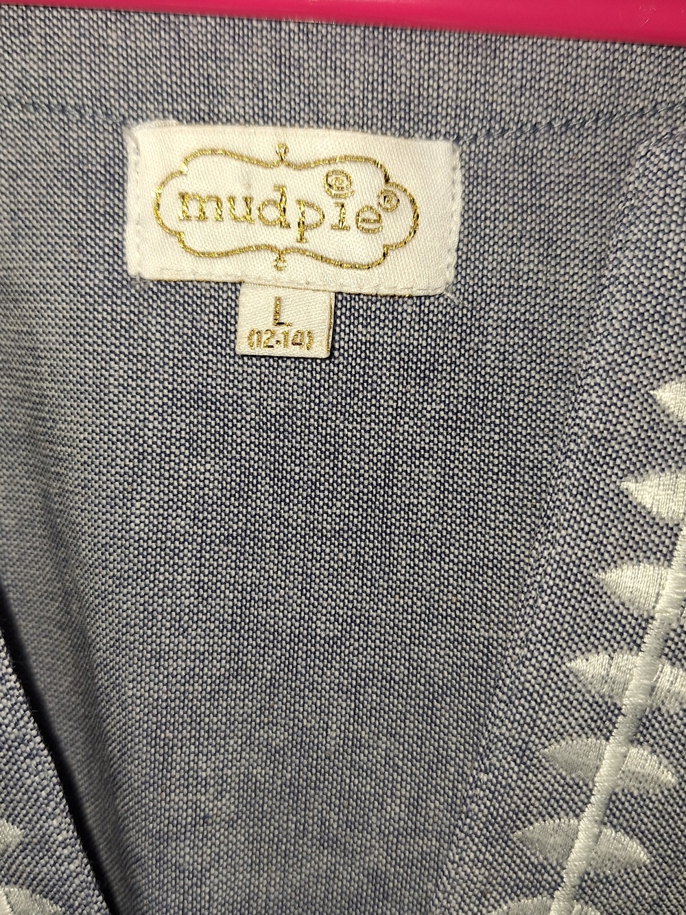 Mud Pie Gray Chambray Shift with White Embroidery - Picture 4 of 4